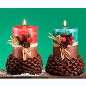   Pine Cone Pillar Christmas Candles 4   Frosted Mulberry Scented Home
