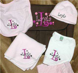 Personalized Baby Gift Blanket, Hat, Bib, outfit set  