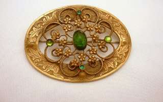 Vintage Art Noveau Sash Pin Brooch Beautiful Green Glass  