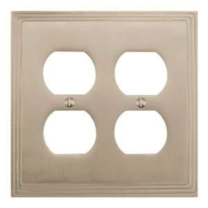 Solid Brass Deco Design Double Duplex Outlet Cover   Brushed Nickel