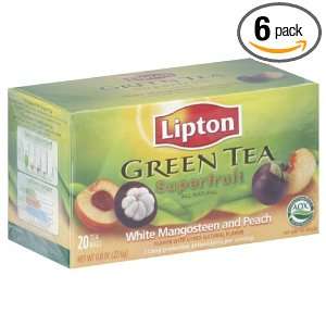 Lipton Tea White Mangosteen With Peach Green Tea, 20 count (Pack of6 