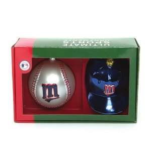 Set of 2 MLB Minnesota Twins Ball and Helmet Glass Christmas Ornaments