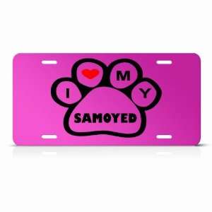  Samoyed Dog Dogs Pink Novelty Animal Metal License Plate 