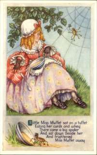 SALMON ILLUSTRATED NURSERY RHYME Little Miss Muffet SPIDERWEB Old PC 