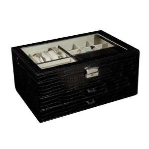  Mele & Co. Alana Glass Top Black Croco Locking Jewelry Box 