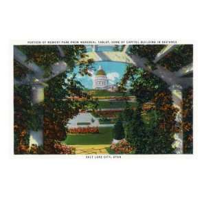 Salt Lake City, Utah   Memorial Tablet View of Memory Park and Dome of 
