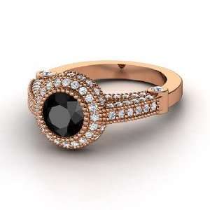   Ring, Round Black Diamond 14K Rose Gold Ring with Diamond Jewelry