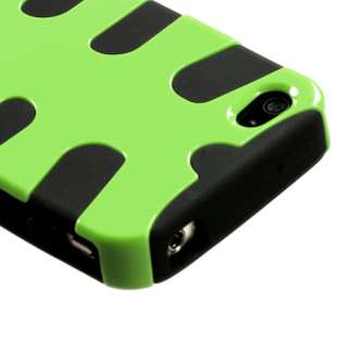 for Verizon Apple iPhone 4 4S   Lime Green Fishbone Hard Case+Rubber 