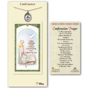   Confirmation Medal Sacrament Pendant Catholic Necklace w/ Prayer Card