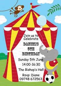 Circus Theme 10 x Party Invitations/Thank You Cards  