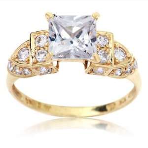   Gold and Square Cut Cubic Zirconia Russian Empress Ring 6.5 Jewelry