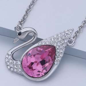   October Birthstone Swarovski Pink Crystal Pendant Necklace Pugster