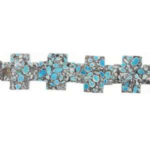  Beads   Blue & Black Mosaic Magnesite  Cross Plain   38mm 