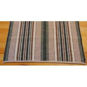  Tan Green Brown Woven Stripe Rug 36 X 30