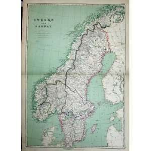  1872 Blackie Geography Maps Sweden Norway Baltic Sea