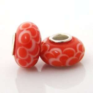 Bleek2sheek Murano inspired Glass Orange and White Bubbles Charm Beads 