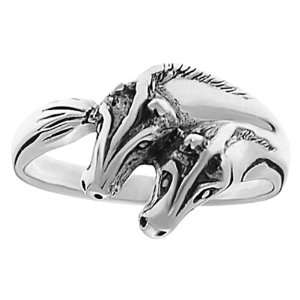  Sterling Silver Womens Double Horse Head Ring Jewelry