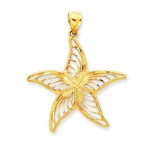  14k Yellow Gold Satin Filigree Starfish Pendant Jewelry