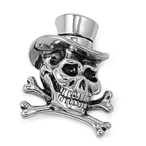  Stainless Steel Pendant   Skull and Cross Bones with Hat Jewelry