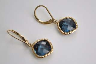   Gold Clad Sterling Silver Simulated Teal Sapphire Diamonique Earrings