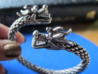 Hand Made Head Dragon Pair Thai Silver Weave Bangle  