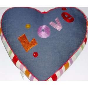 Denim Heart Shaped Love Throw Pillow With Color Stripe Edges Accent 