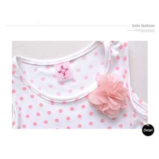   Baby Kids Girls Pink Dots Flower Bow Summer Dress Skirt D2115  