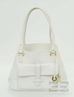 Loro Piana White Pebbled Leather Gold Hardware Flap Front Handbag 