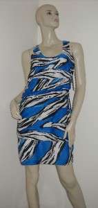 NWT Michael Kors Strong Blue Zebra Print Sleeveless Tiered Dress 4 