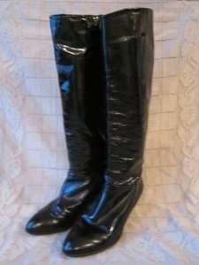 VTG TALL BLACK GENUINE PATENT LEATHER BOOTS SIZE 8  