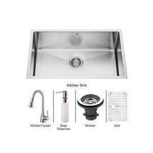 Vigo Industries Farmhouse Single Bowl Kitchen Sink W/ Faucet, Grid 