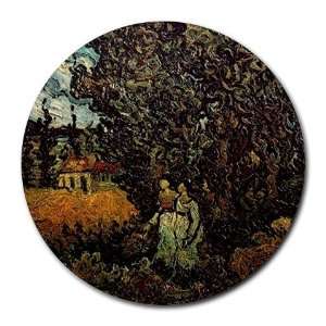 Cypresses and Two Women By Vincent Van Gogh Round Mouse 