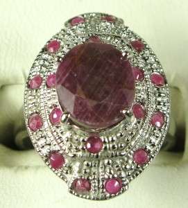 Art Deco Milgrain 3.36ctw African Ruby Sterling Silver Ring 7.3g ~Size 