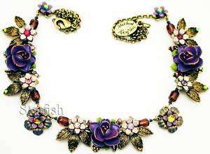 Michal Negrin Victorian Style Purple Roses Necklace  