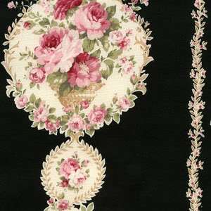Antique Rose Floral Collection Lecien Fabric 30265 100 Roses on Black 
