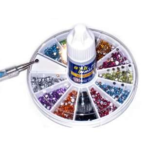   Nail Art Rhinestone Gems Wheel with Dotting Tool and Glue Nail Art Kit