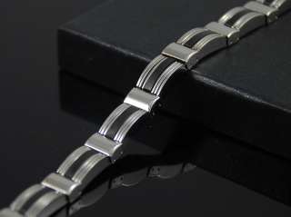 b606 Classic designs black rubber inlay stainless steel bracelet Punk 