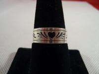 SILVER 925 VINTAGE JEWELRY ETCH BLACK HEARTS DESIGN 8MM BAND RING S9 