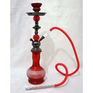 18 Hookah Shisha Nargila with RED Frosted Vase and Decorative Jewel 