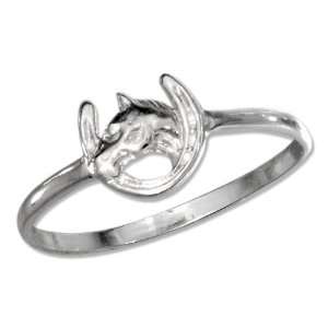  Sterling Silver Horseshoe Ring with Horse Head (size 05) Jewelry
