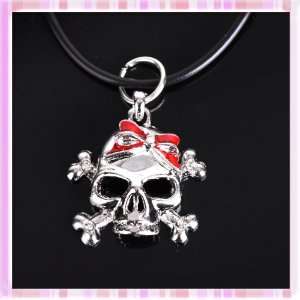 Hot Fashion Black Rubber Rope&skeleton Metal Plated Silver Pendant 