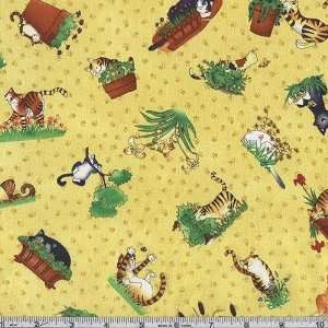  45 Wide Out Of The House Cats Yellow Fabric By The Yard 