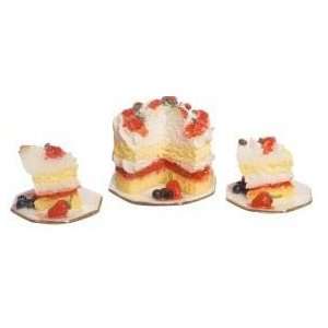  Dollhouse Miniature Strawberry Cake with Two Dishes 
