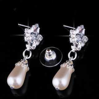 Wedding Jewelry Set Rhinestone Imitate Pearl White Necklace Earring 