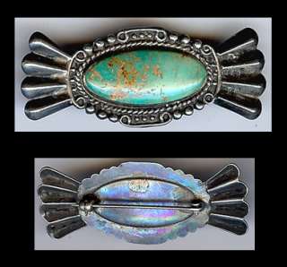 VINTAGE NAVAJO INDIAN STERLING SILVER & TURQUOISE PIN  