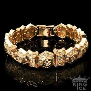    Yellow Gold Plated Iced Out Hexagon Hip Hop Bracelet Jewelry