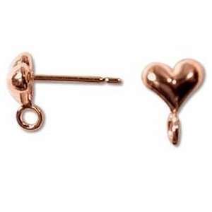  Heart Earring Posts w/ Ring Genuine Copper Plated 6mm (10 