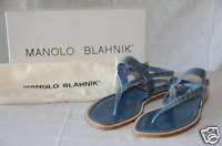 MANOLO BLAHNIK CROCODILE Flats Thong SANDALS SHOES Blue ALLIGATOR 41 