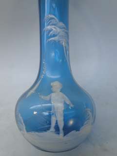   MARY GREGORY GLASS VASE VICTORIAN BLUE CHILD BOY w KITE OLD  
