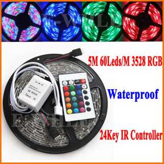 5M 300leds 3528 RGB Waterproof(IP65) Flexible Strip Lights + 24Key IR 